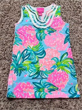 Lilly Pulitzer Girls Mini Harper Shift Dress in Blue Ibiza Pineapple Size 2-3